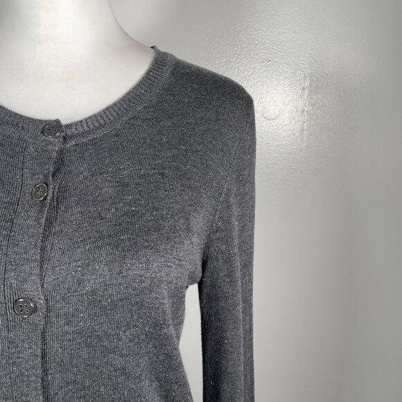 Nicole Miller Charcoal Gray Glitter Crew Neck Button Down Long Sleeve Cardigan S - Picture 4 of 13